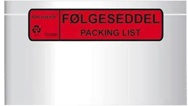 Docustick Standard självhäftande följesedelsficka med tryck C65 225 mm x 122 mm