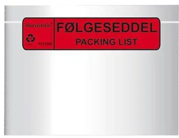 Docustick Standard självhäftande följesedelsficka med tryck C5 225 mm x 165 mm